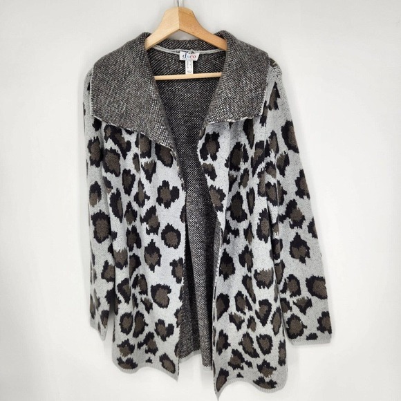 Denim & Co Womens Gray Jacquard Leopard Print Open Front Draped Cardigan Size XS - Picture 1 of 4